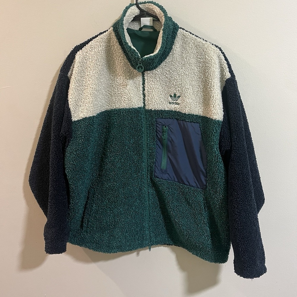 ADIDAS Boa Fleece Crop Jacket Color Block Teddy Bear Sherpa RARE Mens Size 36